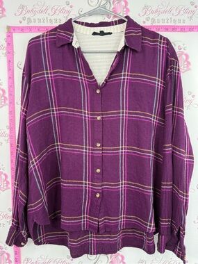 Shirt long sleeves plaid purple multicolor shirt  Plum Plaid Button-Down Shirt